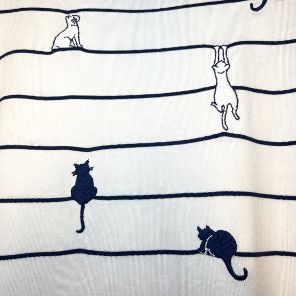Talbots Cat Embroidered Striped Short Sleeve Sweater – Size Large - Picture 3 of 6